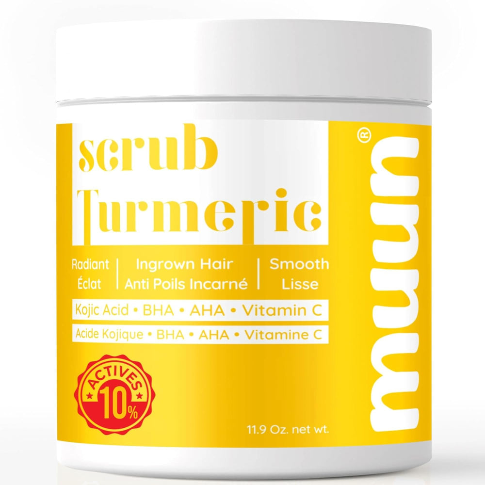 Muun Turmeric Scrub: botella del exfoliante para piel suave.