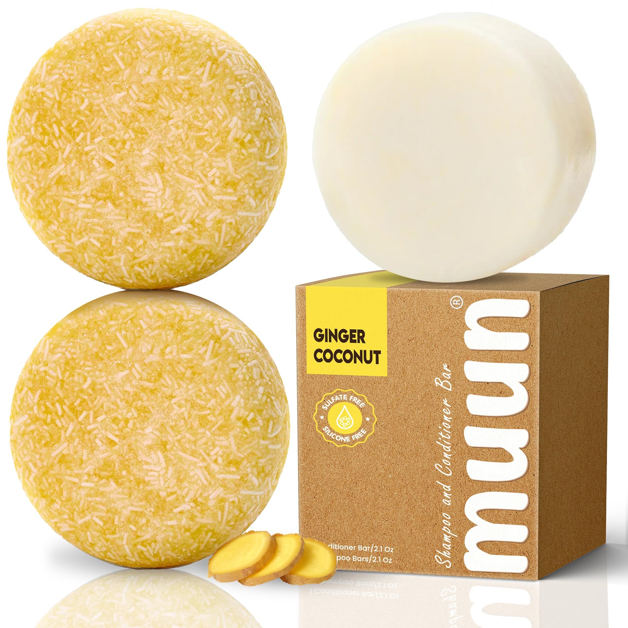 Muun Ginger Champú en Barra Pack, empaque compacto, ideal para viajar.