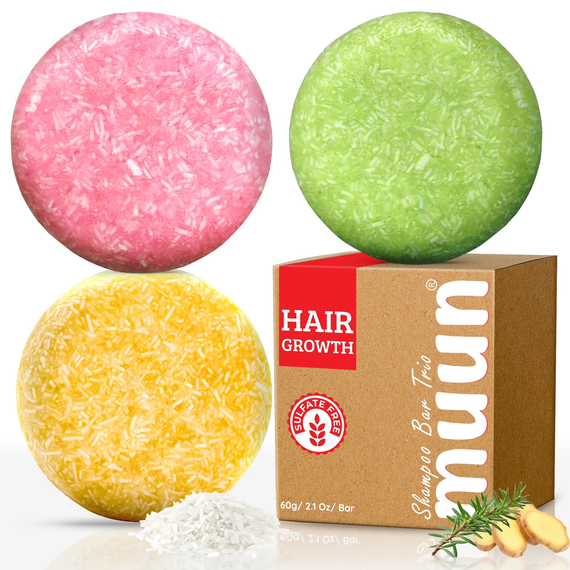 Barra Muun jengibre: estimula cuero cabelludo y fortalece raíces para cabello sano.