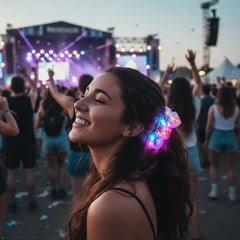 MUYANN scrunchie con luz verde, realce colorido para festivales.