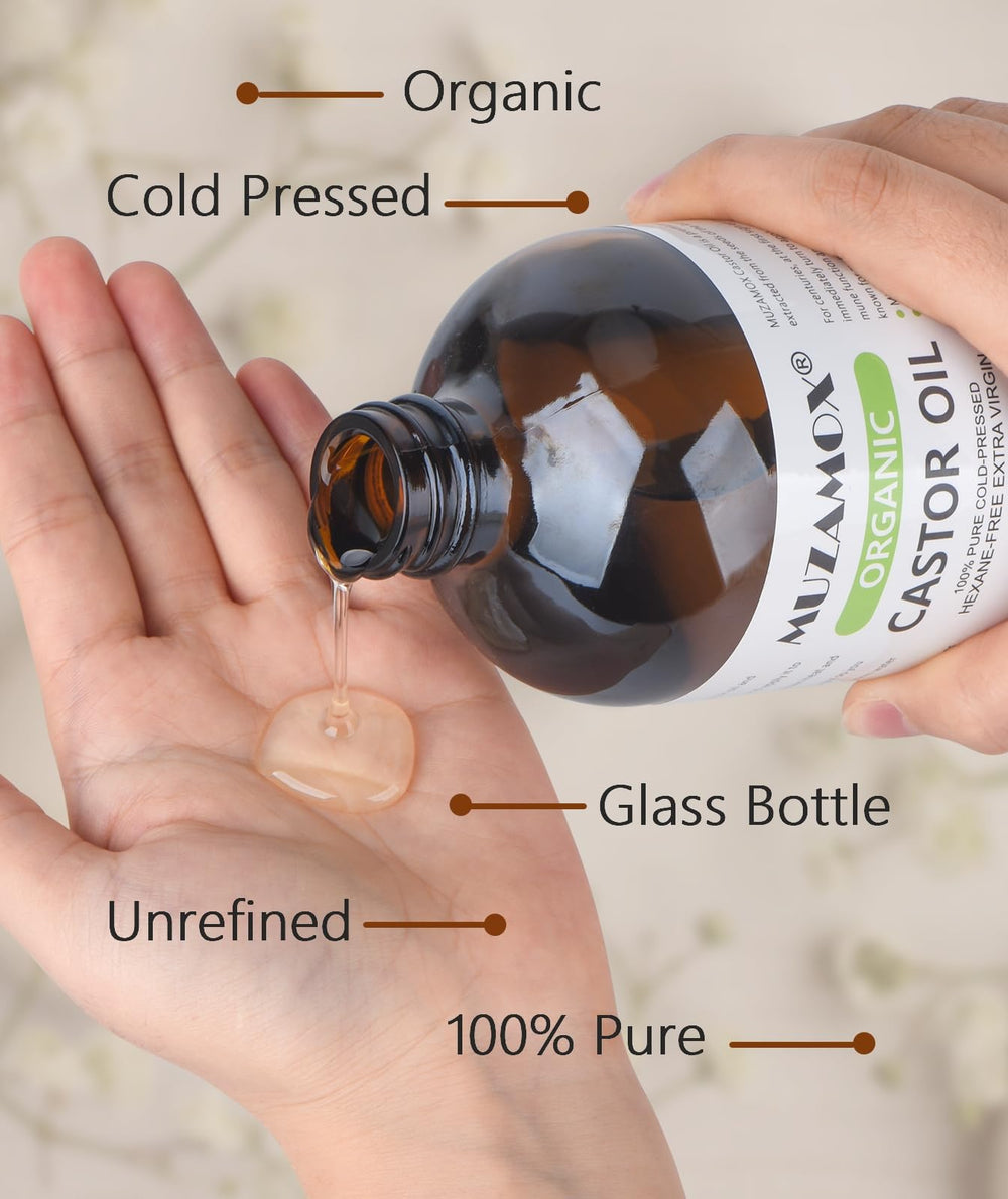 MUZAMOX castor oil scalp massage nourishes the scalp and hair routine.
