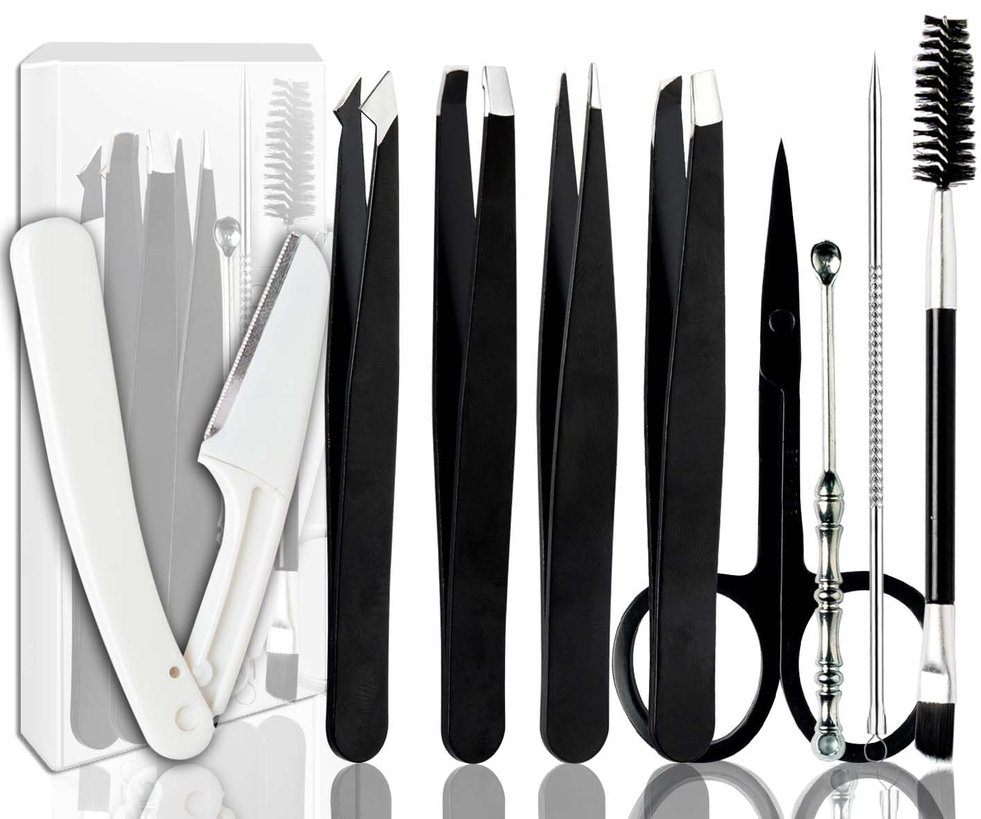 Muzioiernsu tweezers set with ergonomic grip for precise brow shaping