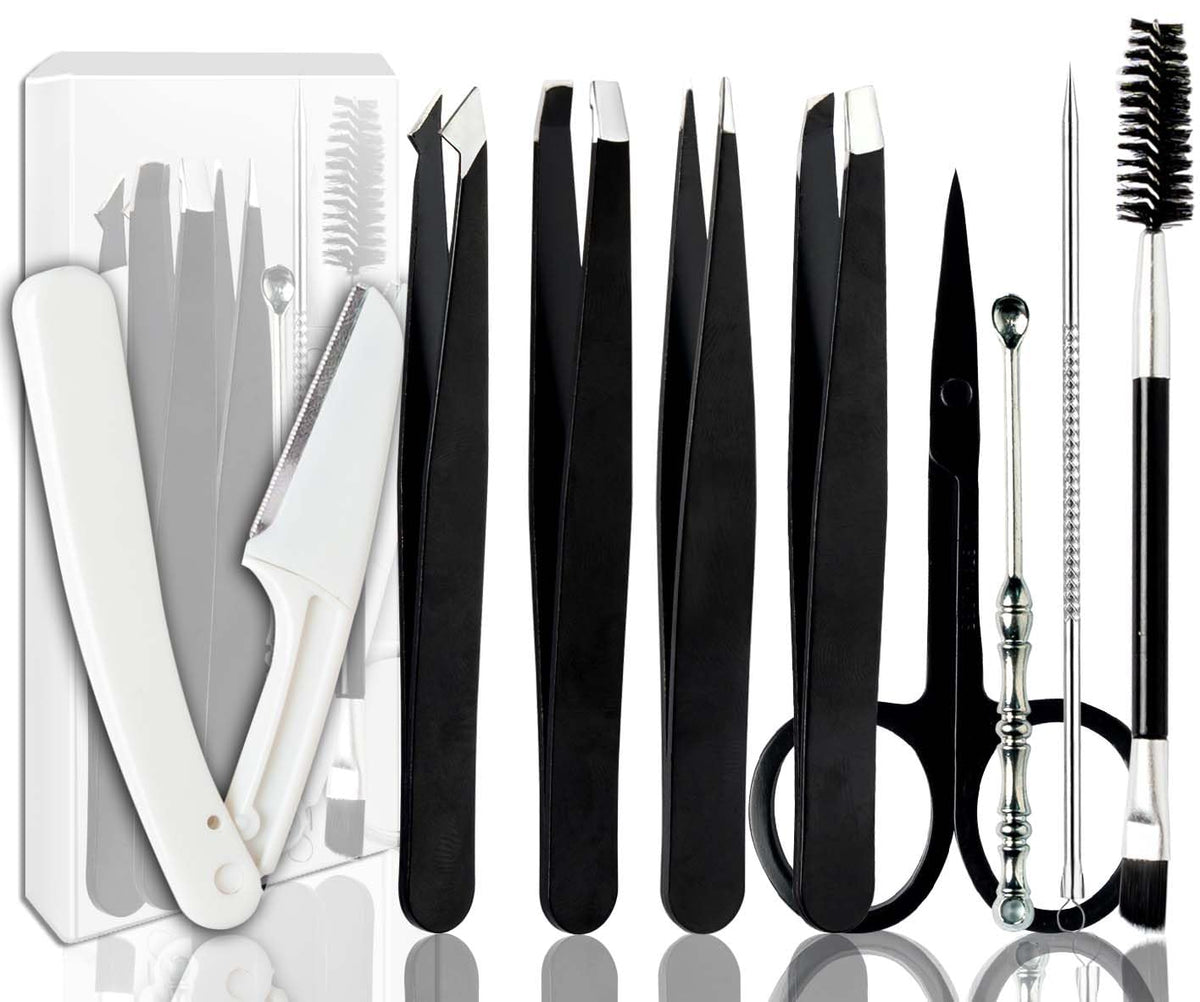 Muzioiernsu tweezers set with ergonomic grip for precise brow shaping