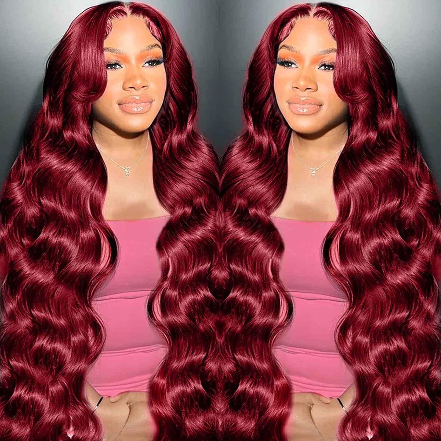 MUZOJET 99J Burgundy lace front wig with 26 inch length for natural parting.