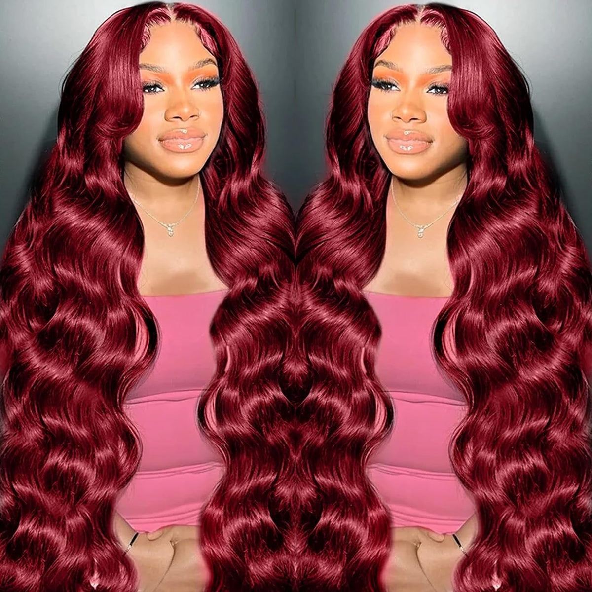 MUZOJET 99J Burgundy lace front wig with 26 inch length for natural parting.