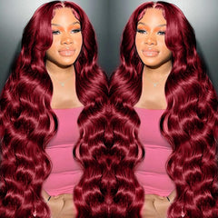 MUZOJET 99J Burgundy lace front wig with 26 inch length for natural parting.