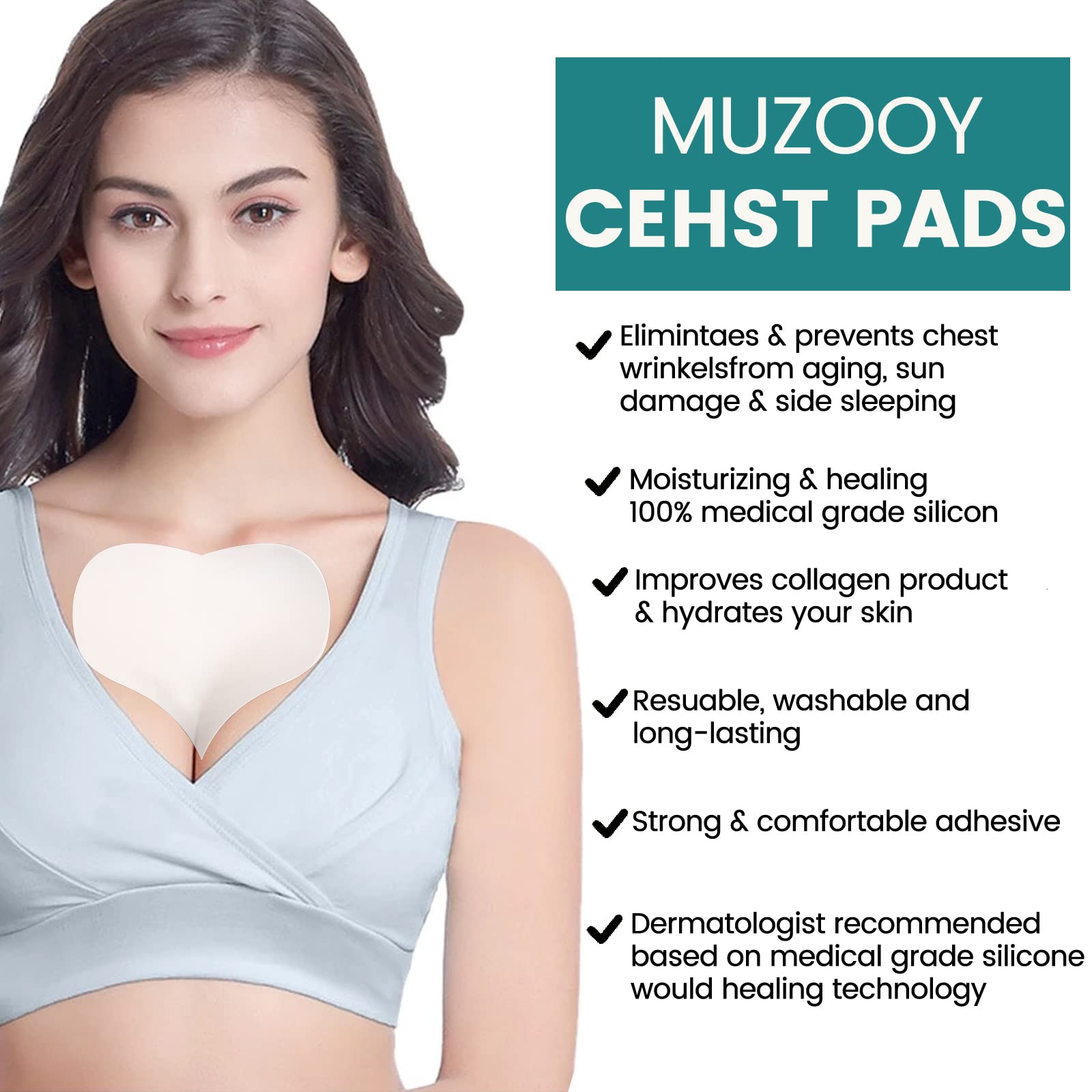 Parche decollete adhesivo Muzooy, silicona médica, comodidad mejorada.
