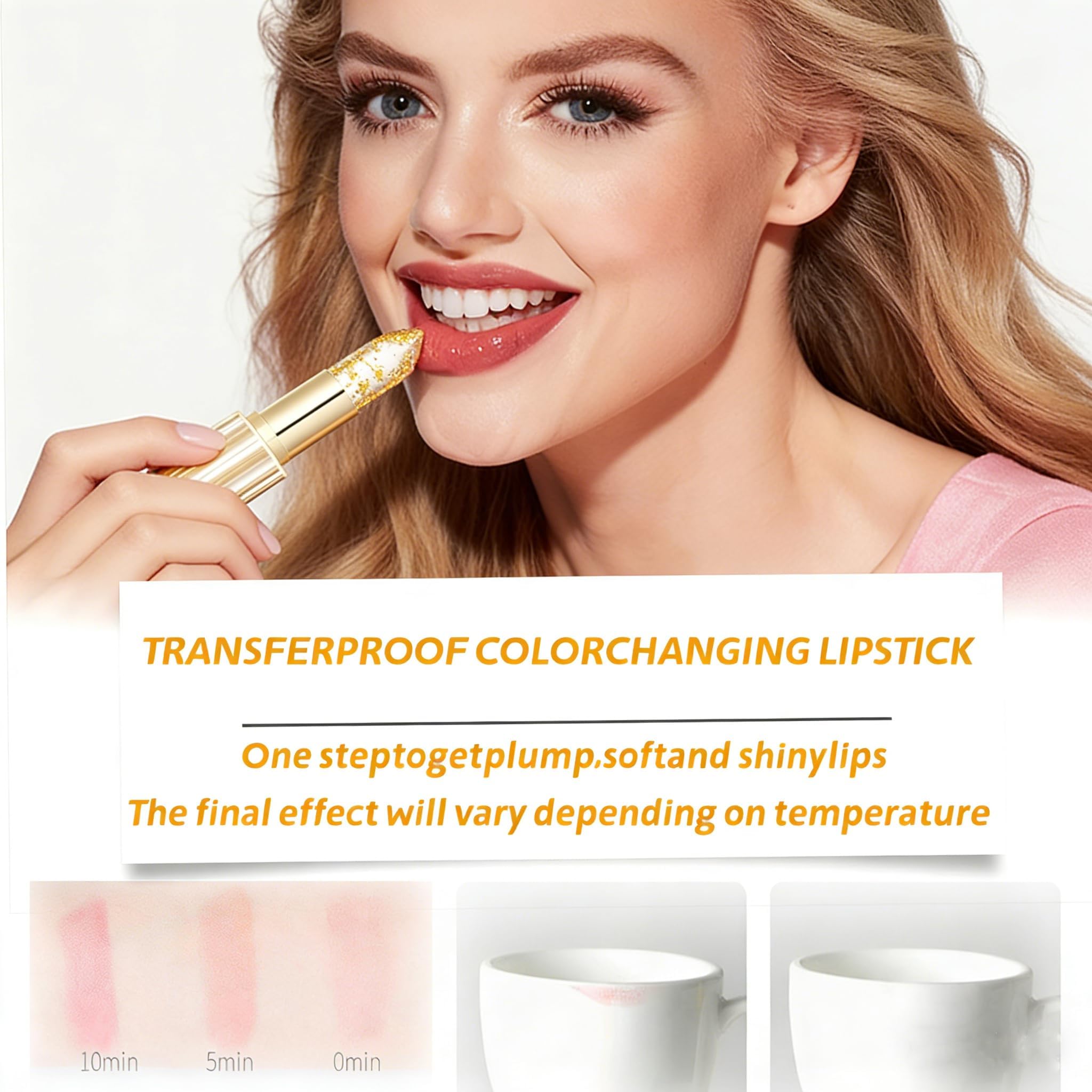 MVC Labial Cambio Color Oro Cristal, acabado luminiscente que agrega volumen sutil