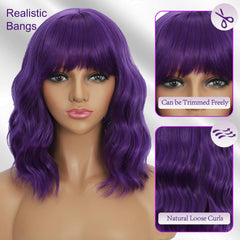 Mxayhnajxl dark purple wig with bangs side view suitable for versatile cosplay styling