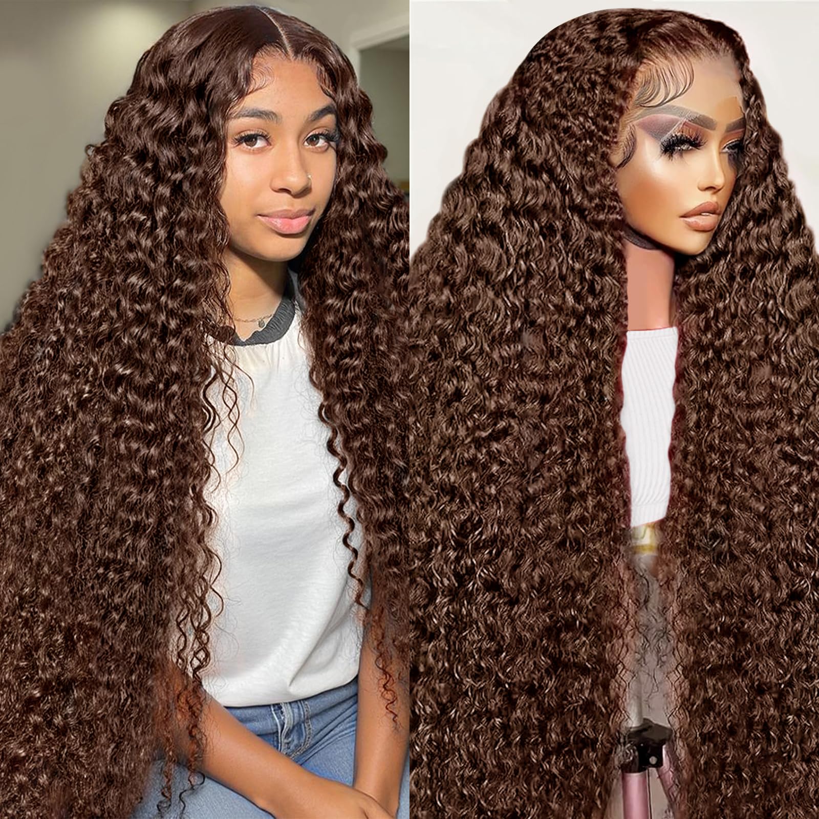MXTQO 30 inch deep wave chocolate brown lace-front wig with luxurious length and volume