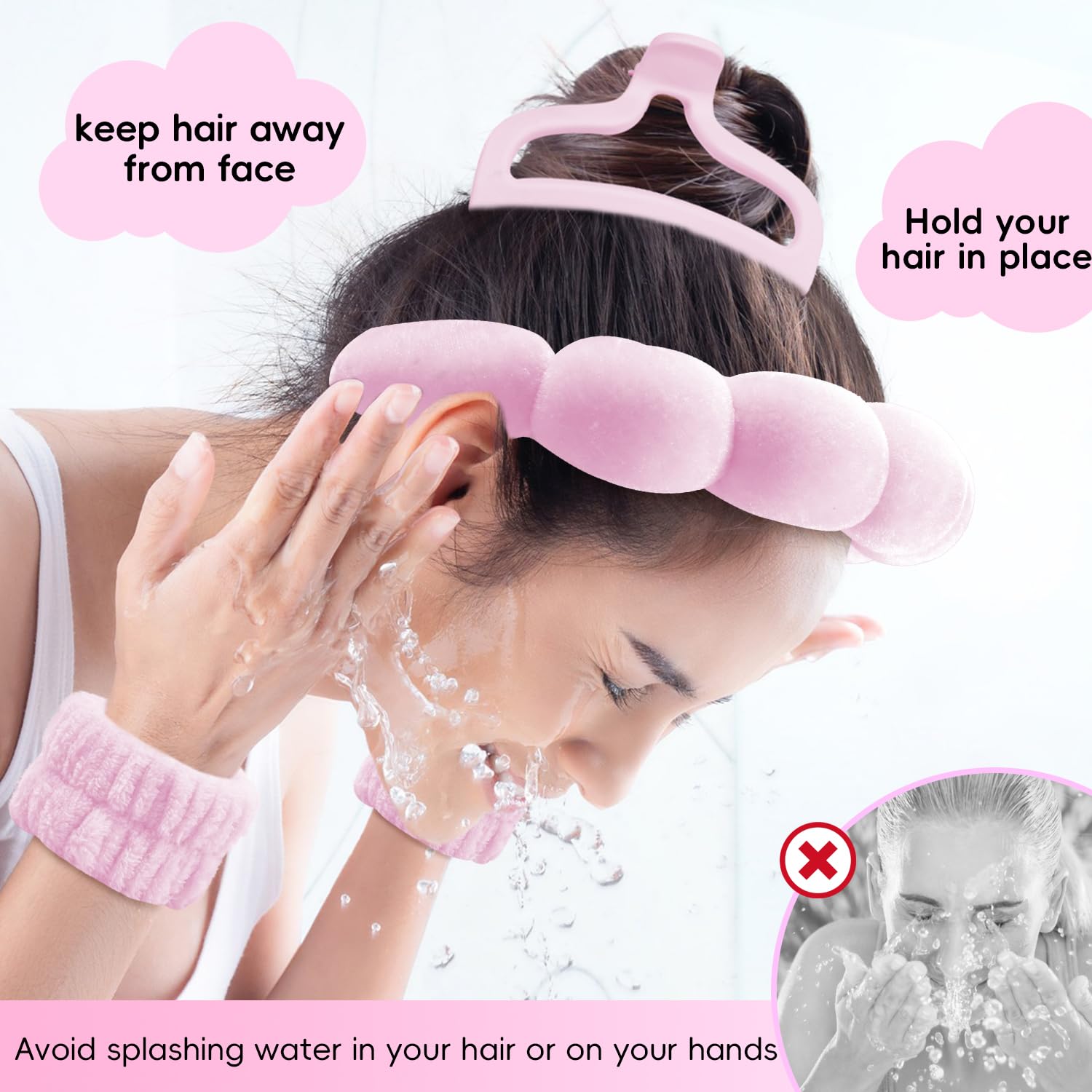 My Novel Things face wash headband set includes clip and wristbands
