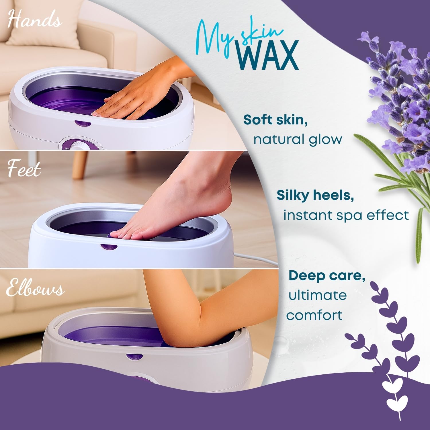 My Skin WAX at-home pedicure setup supports gentle hand and foot care.
