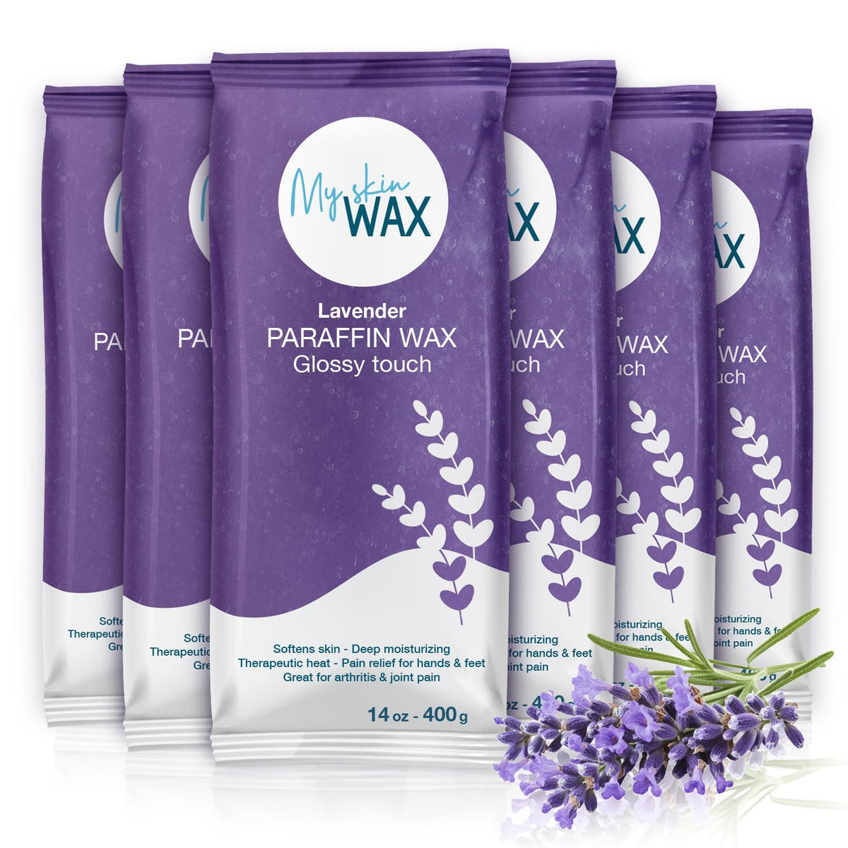 My Skin WAX lavender paraffin blocks ready for at-home spa sessions.