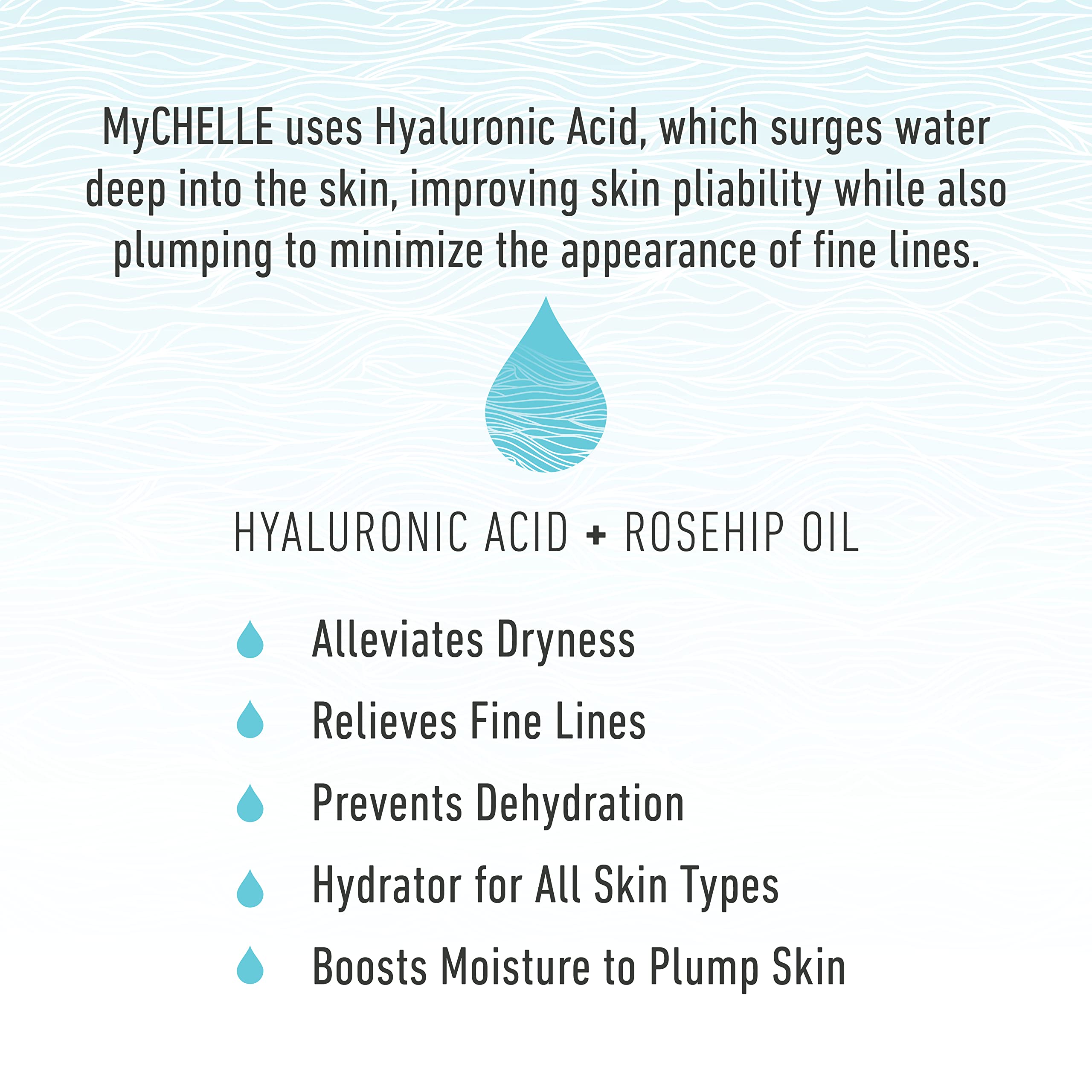 MyCHELLE Ultra Hyaluronic Serum label close-up showing vegan, cruelty-free formulation.