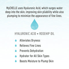 MyCHELLE Ultra Hyaluronic Serum label close-up showing vegan, cruelty-free formulation.