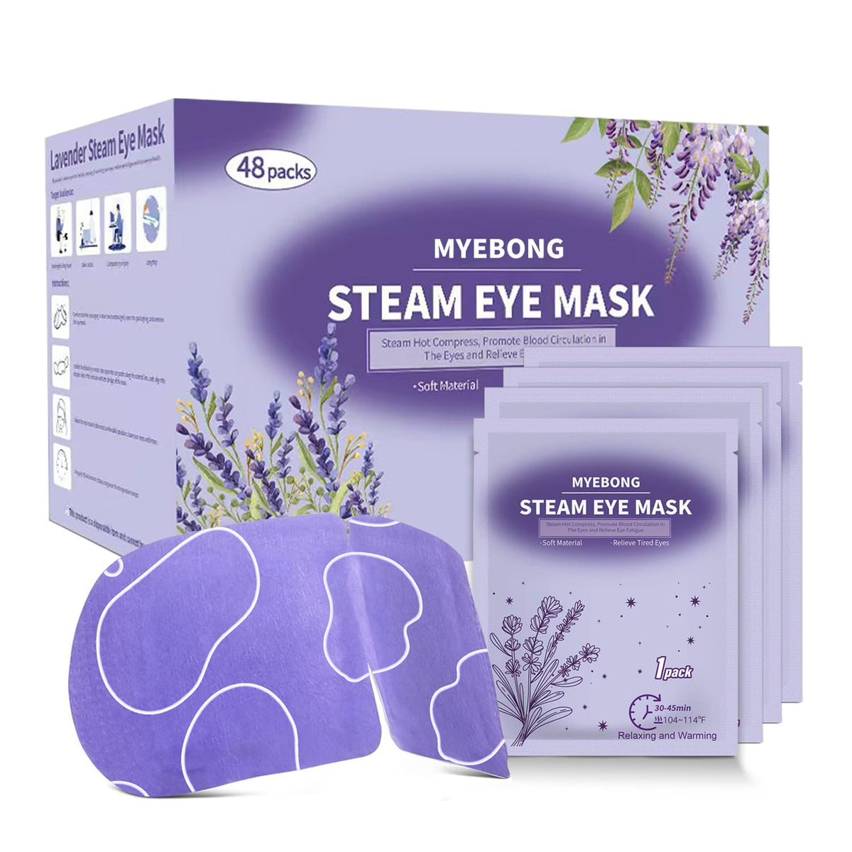 Mascarilla ocular MYEBONG con calor suave para relajar ojos cansados.