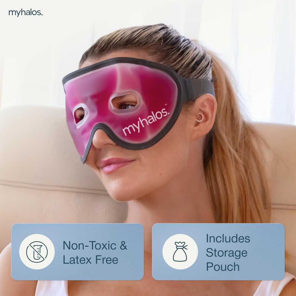 HM cooling eye mask providing cold relief to soothe tired eyes after work.