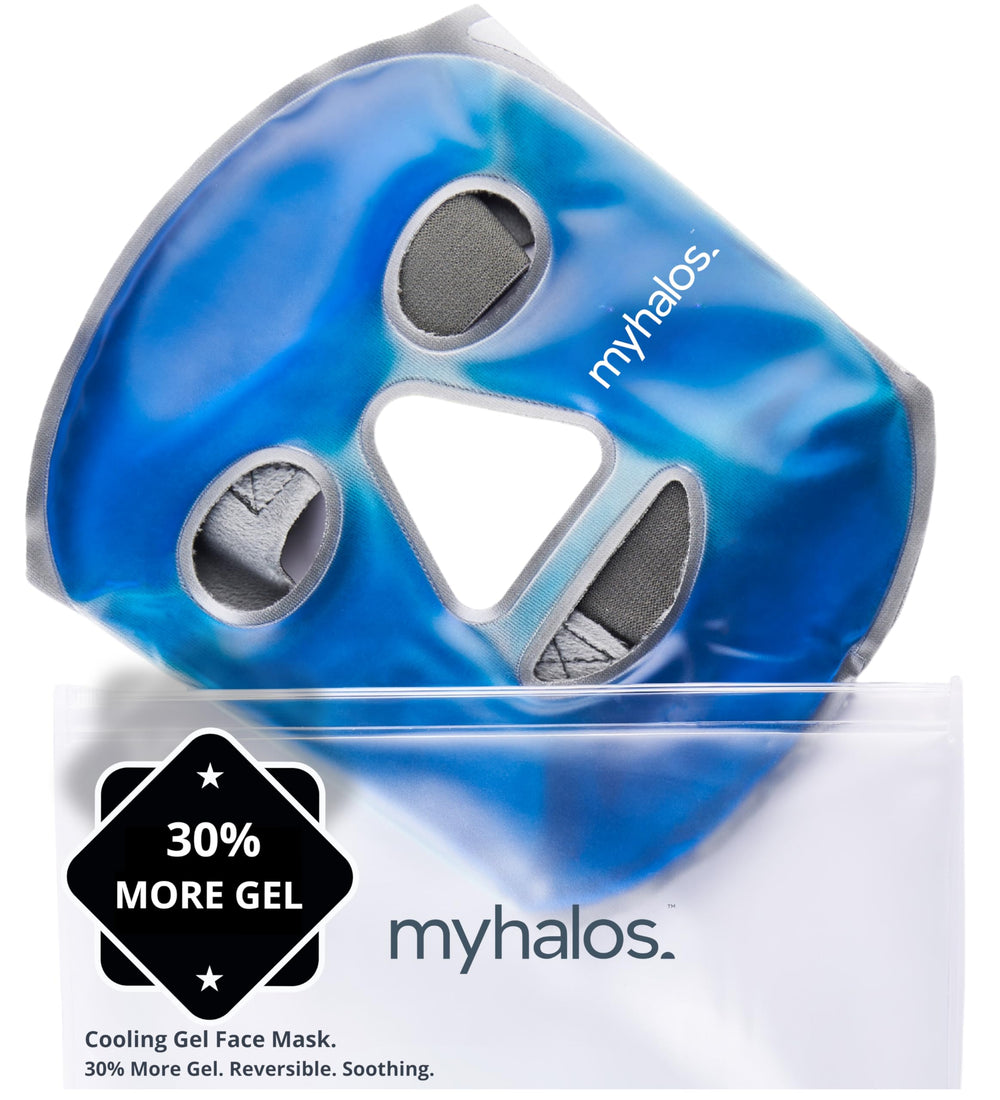 MyHalos Ice Face Mask cooling gel for migraine relief and soothing comfort.