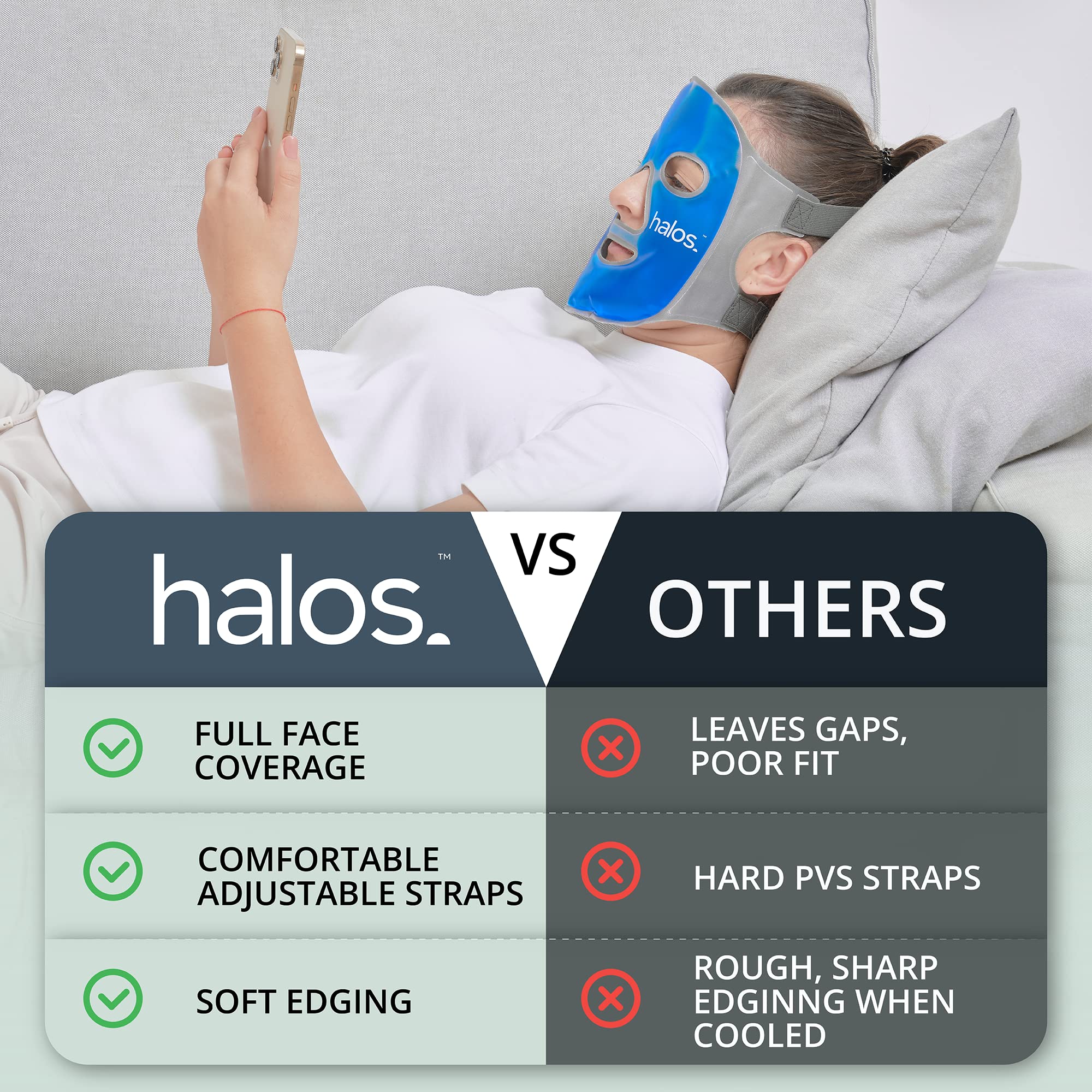 MyHalos Ice Face Mask fridge-ready for cold therapy sessions.