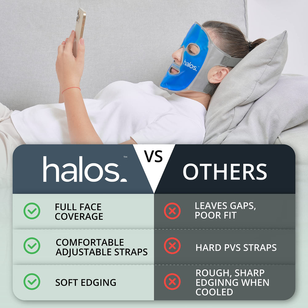 MyHalos Ice Face Mask fridge-ready for cold therapy sessions.