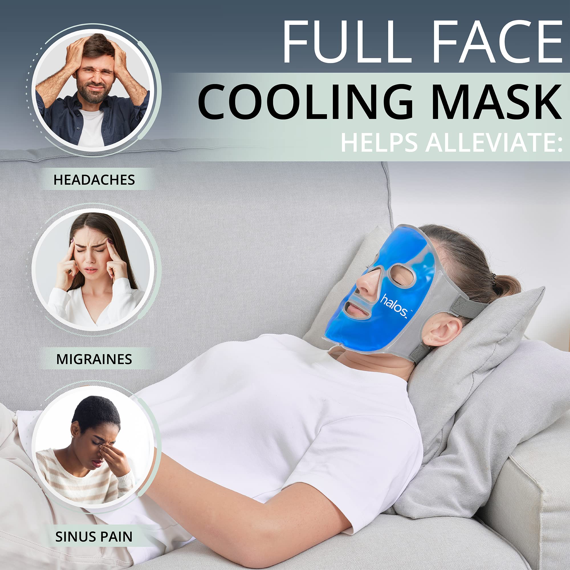 MyHalos Ice Face Mask soft latex-free material against skin.