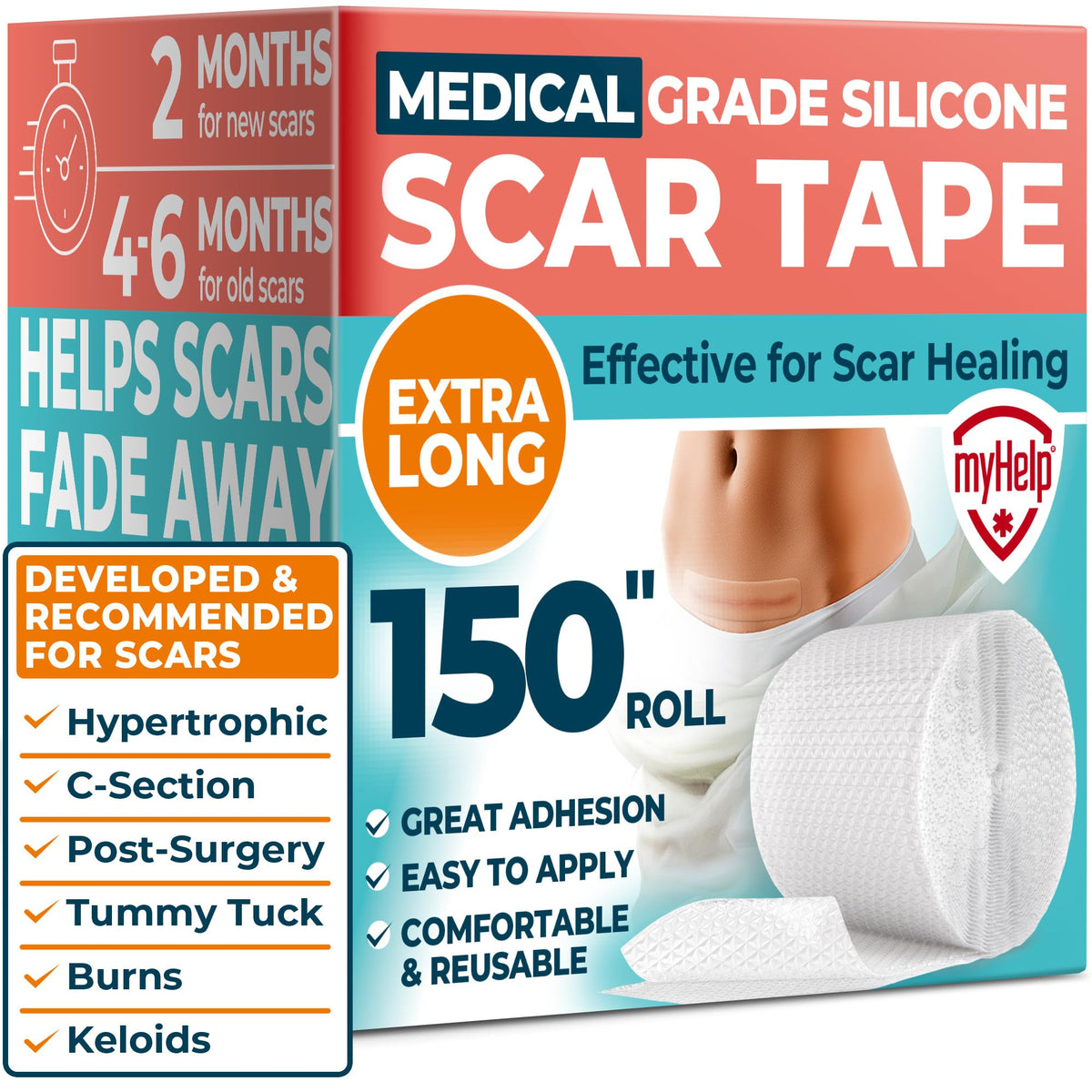 MYHELP tira de silicona para cicatriz transparente, ideal para cicatrices quirúrgicas visibles.