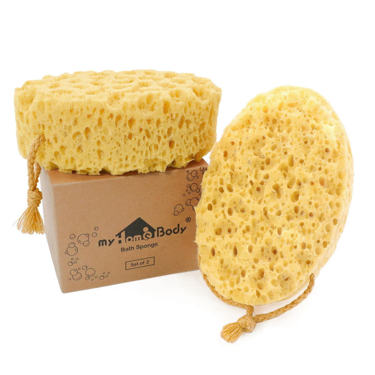 Esponja de baño myHomeBody grande y ovalada para un lavado con abundante espuma.