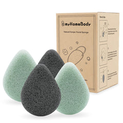 MyHomeBody konjac teardrop sponge closeup for gentle cleansing and exfoliation.