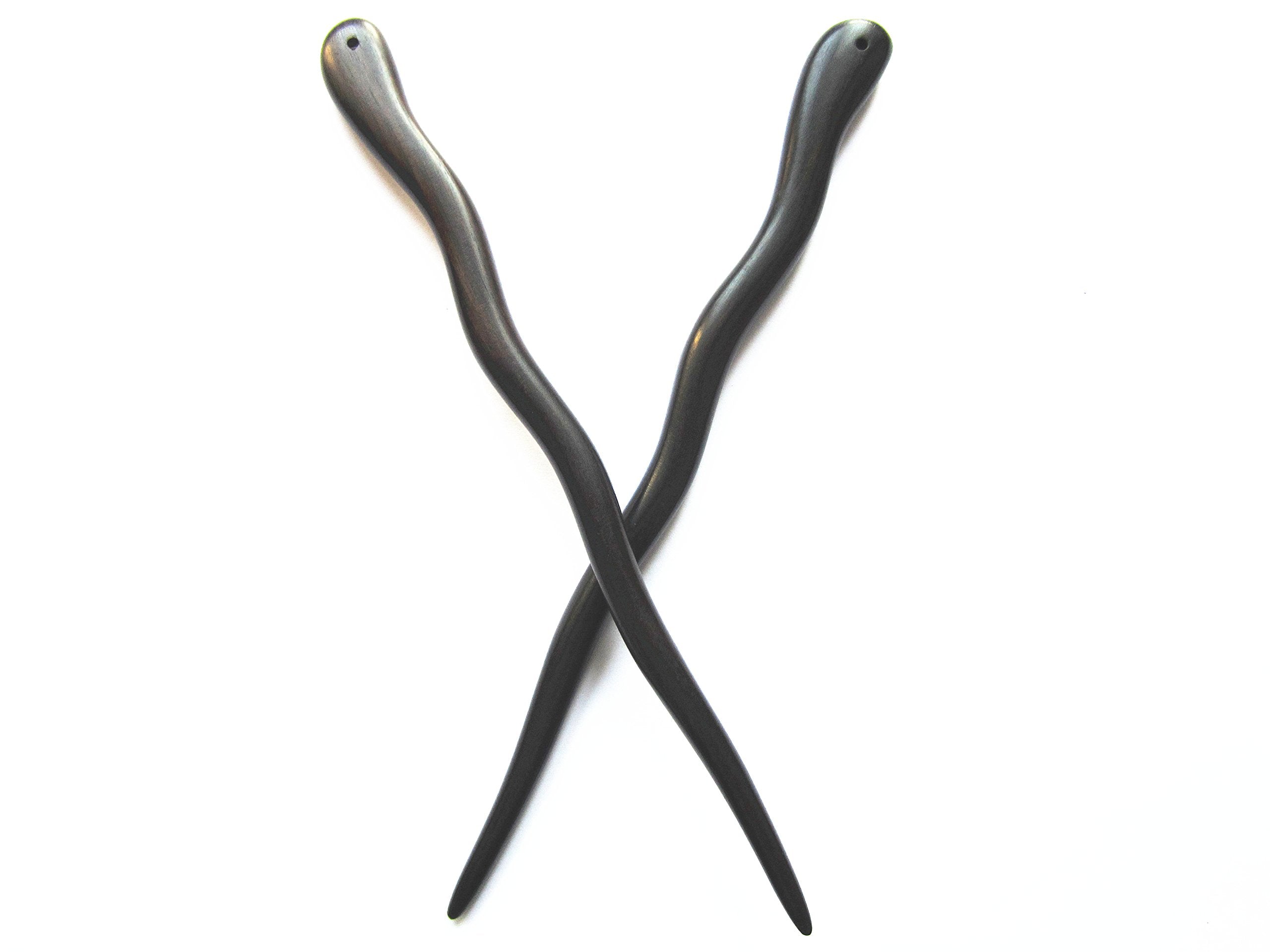 Palillos para cabello Myhsmooth en ébano natural tallados a mano para un look elegante.
