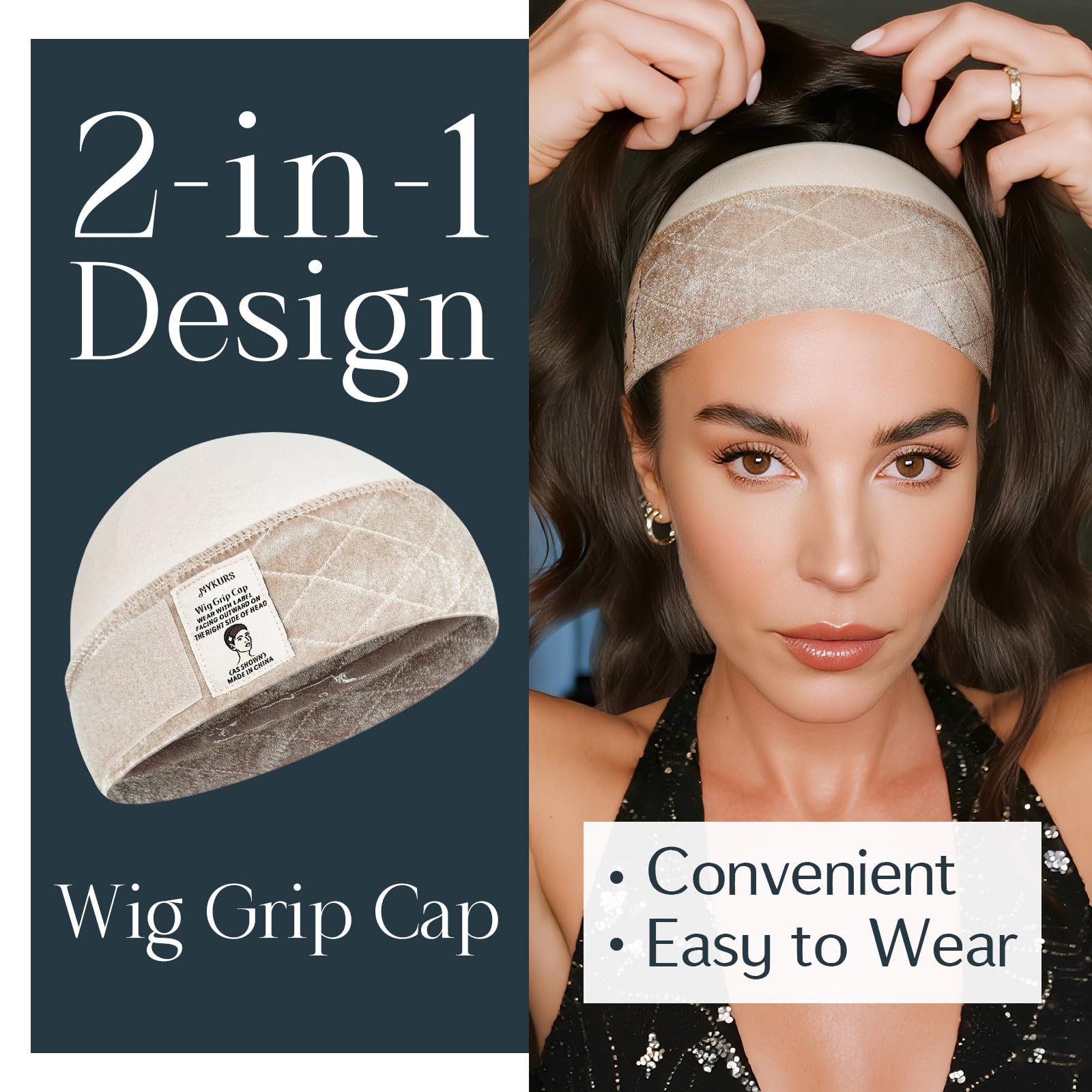 MYKURS Wig Grip Cap soft-modal-fabric for gentle scalp comfort and reduced friction.