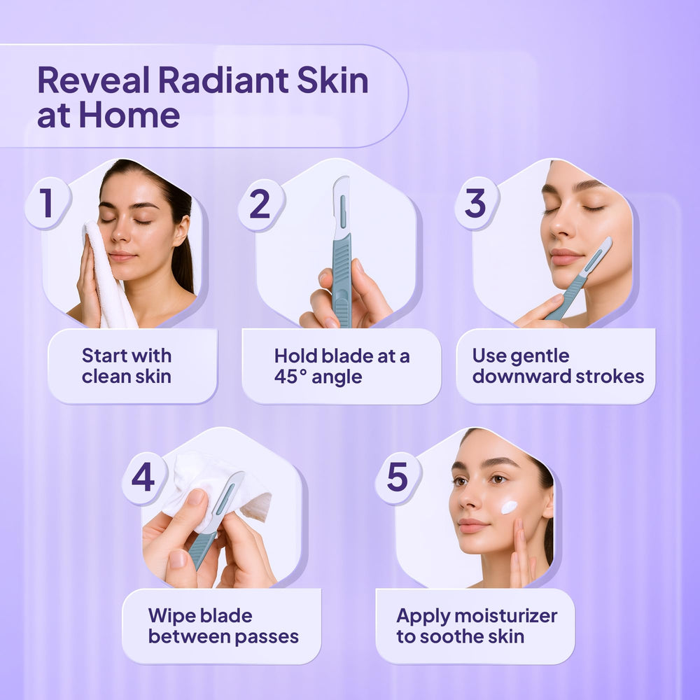 MyMed dermaplane application angles for precise, gentle exfoliation on skin
