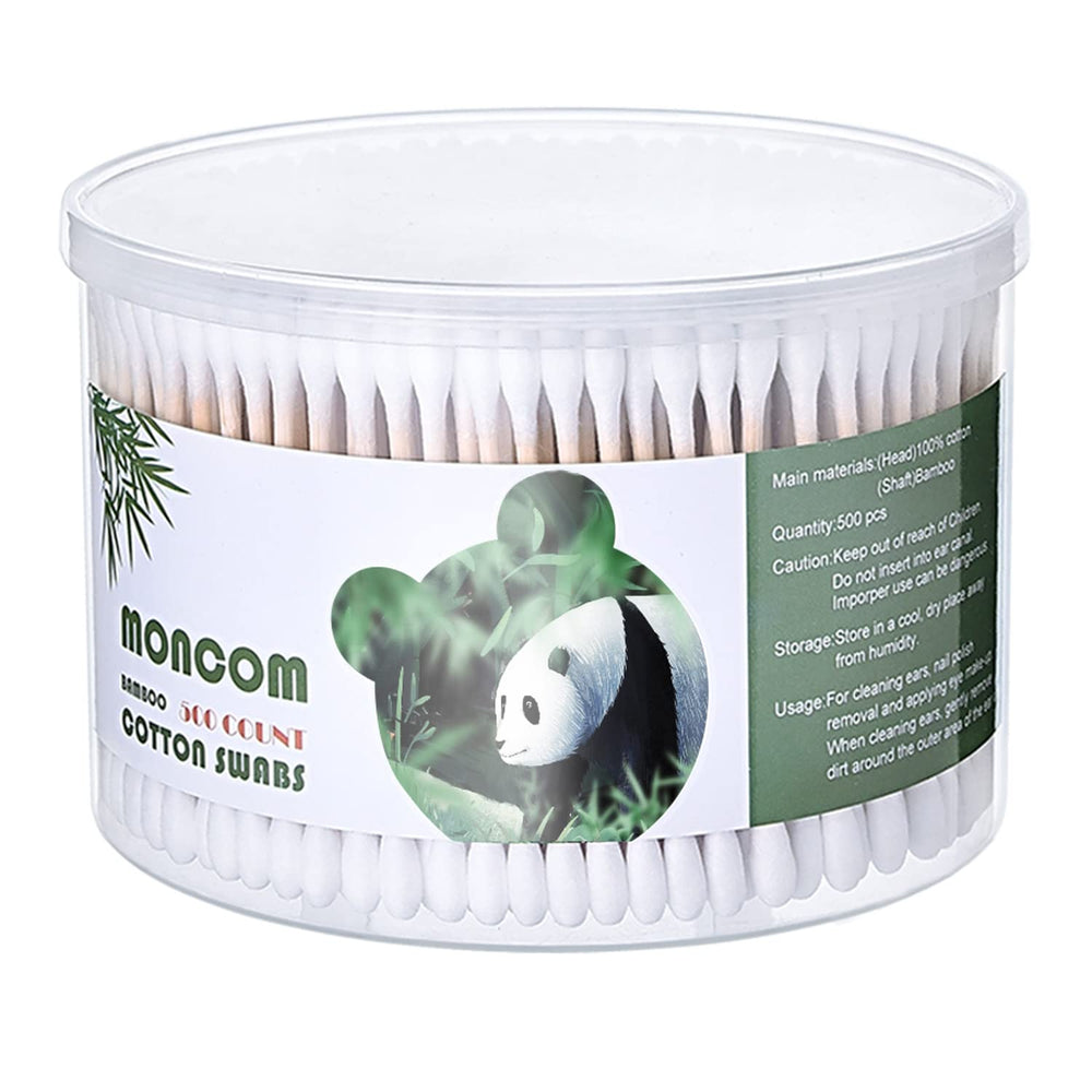 MYQIPGD MONCOM cotton swabs with bamboo sticks for precise, gentle everyday cleaning.
