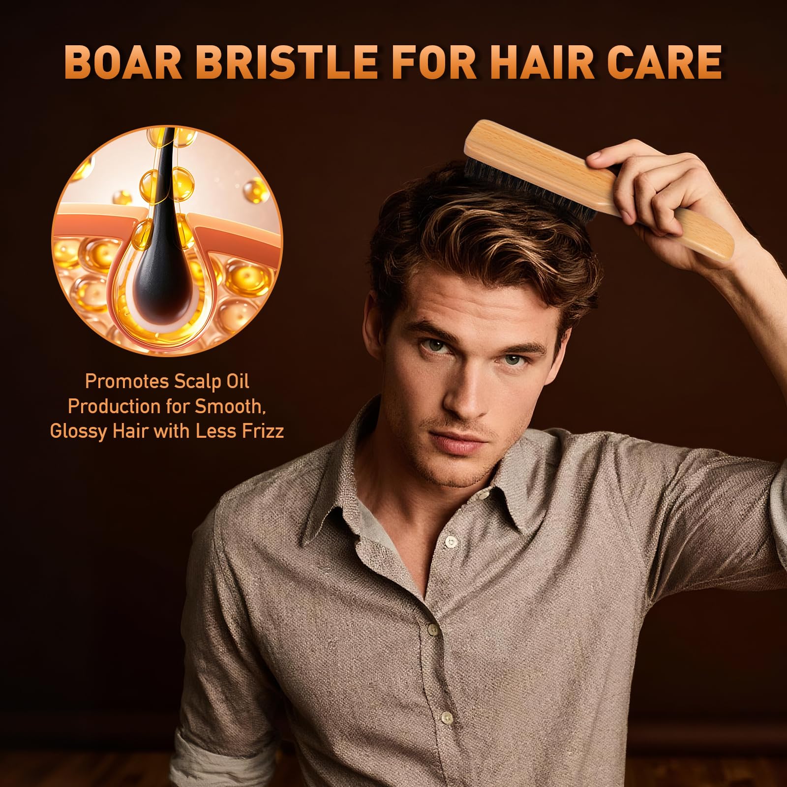 Myselect boar bristle brush with stiff bristles for smoothing thick or frizzy hair