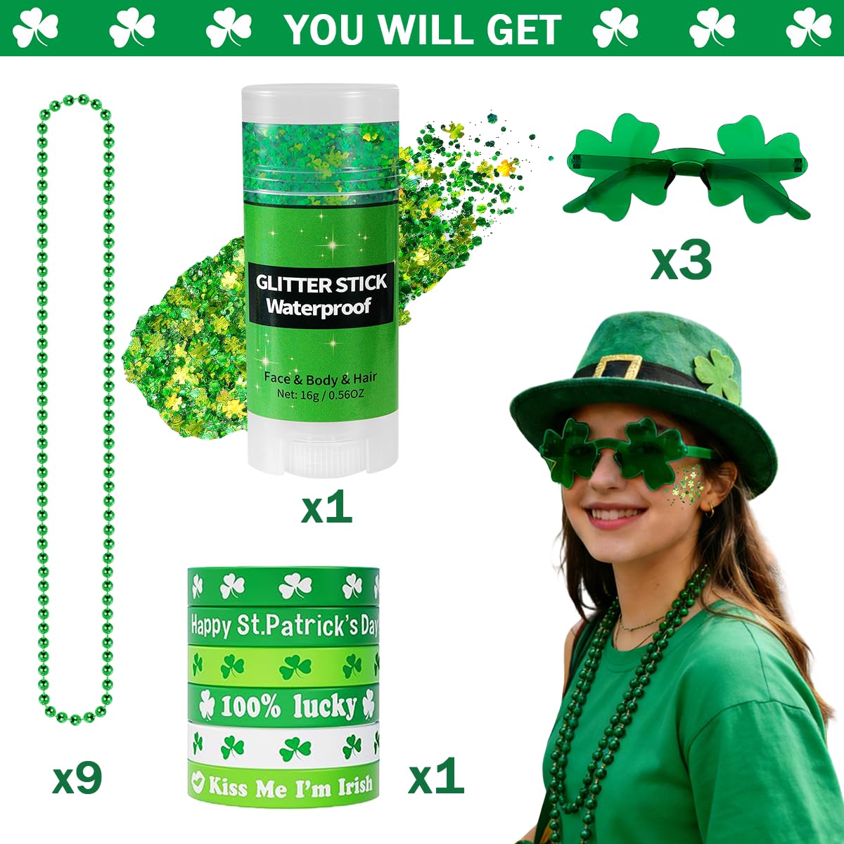 Mysense gafas trébol verde, accesorio festivo para celebraciones