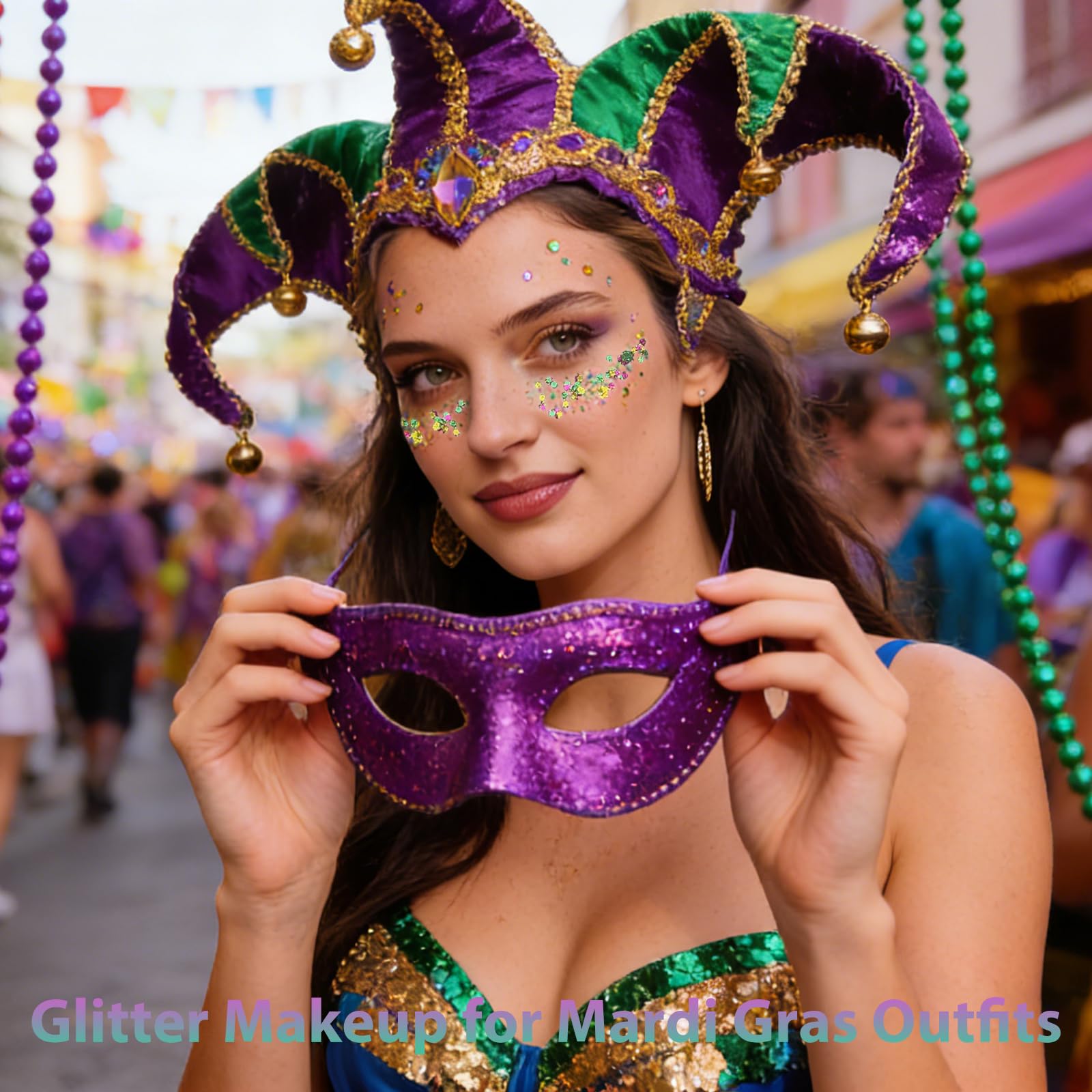 Mysense Mardi Gras Brillo para fiesta: ideal para looks festivos y fotografía.