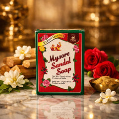 Mysore Sandal Soap pack on shelf highlighting value pack for gifting.