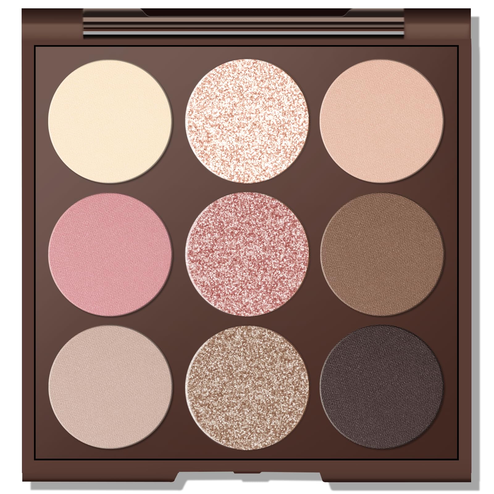 Paleta MYSTER ROSEY con 9 tonos neutros para looks naturales de día.