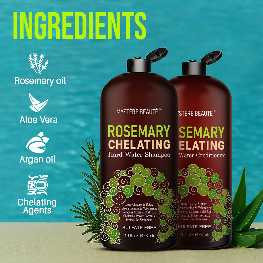 MYSTÉRE BEAUTÉ Rosemary Chelating Set ingredients card view highlights tea tree and keratin