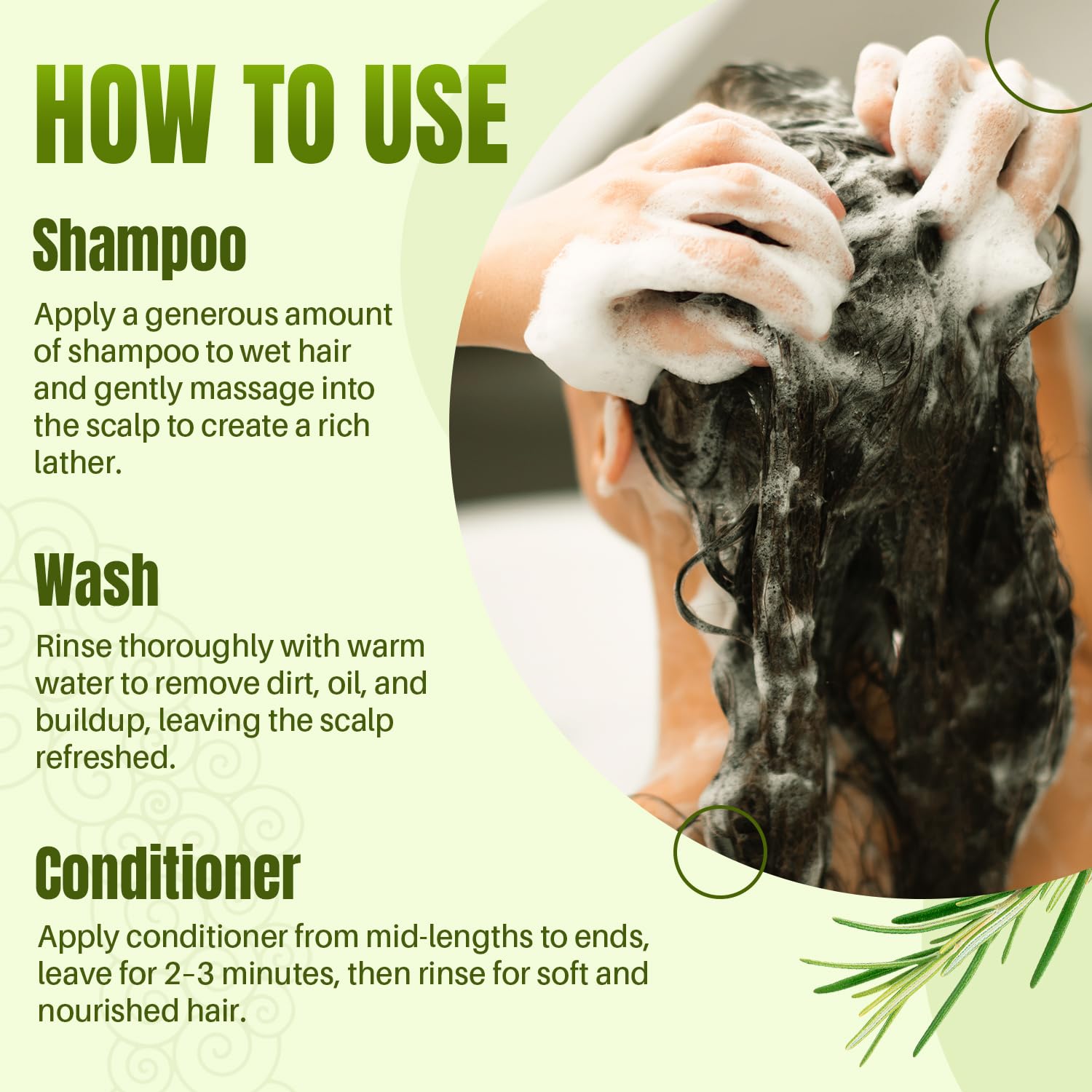 Shampoo foam from MYSTÉRE BEAUTÉ rosemary shampoo creating rich lather