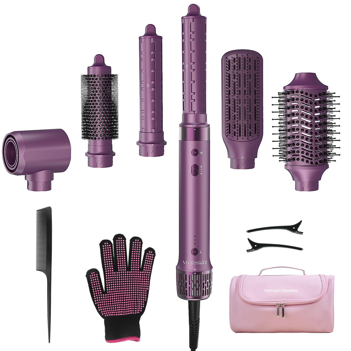 Mythsight StyleVibe left-wrap barrel enables natural curls with controlled tension.