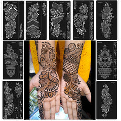 Mzstgh Henna stencils 9-sheet kit for quick, clean temporary tattoos.