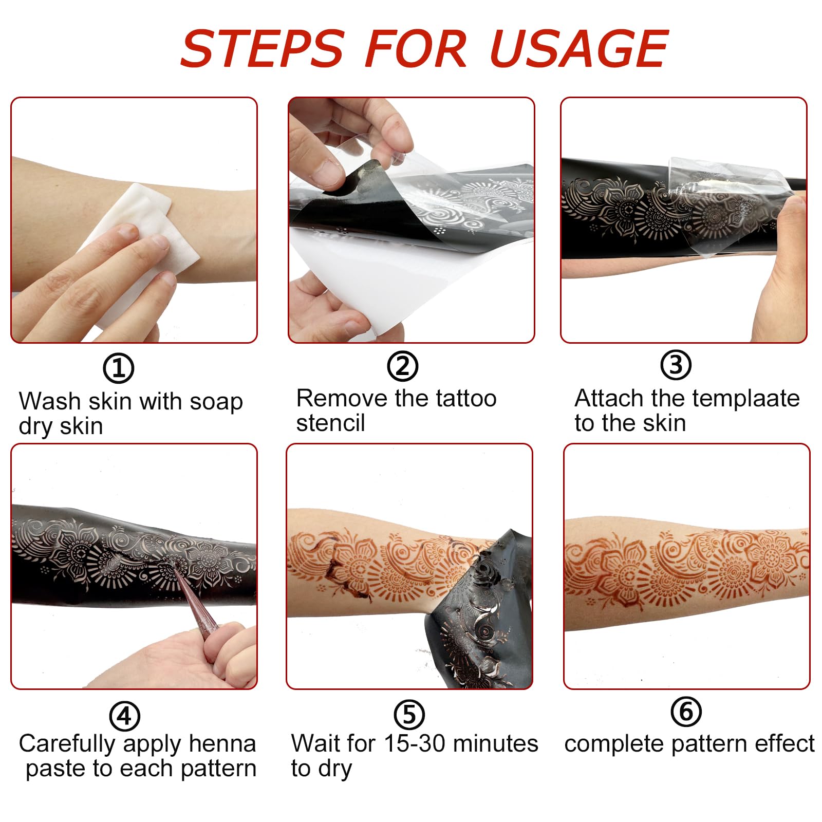 Mzstgh henna templates are waterproof and durable for long-lasting applications.