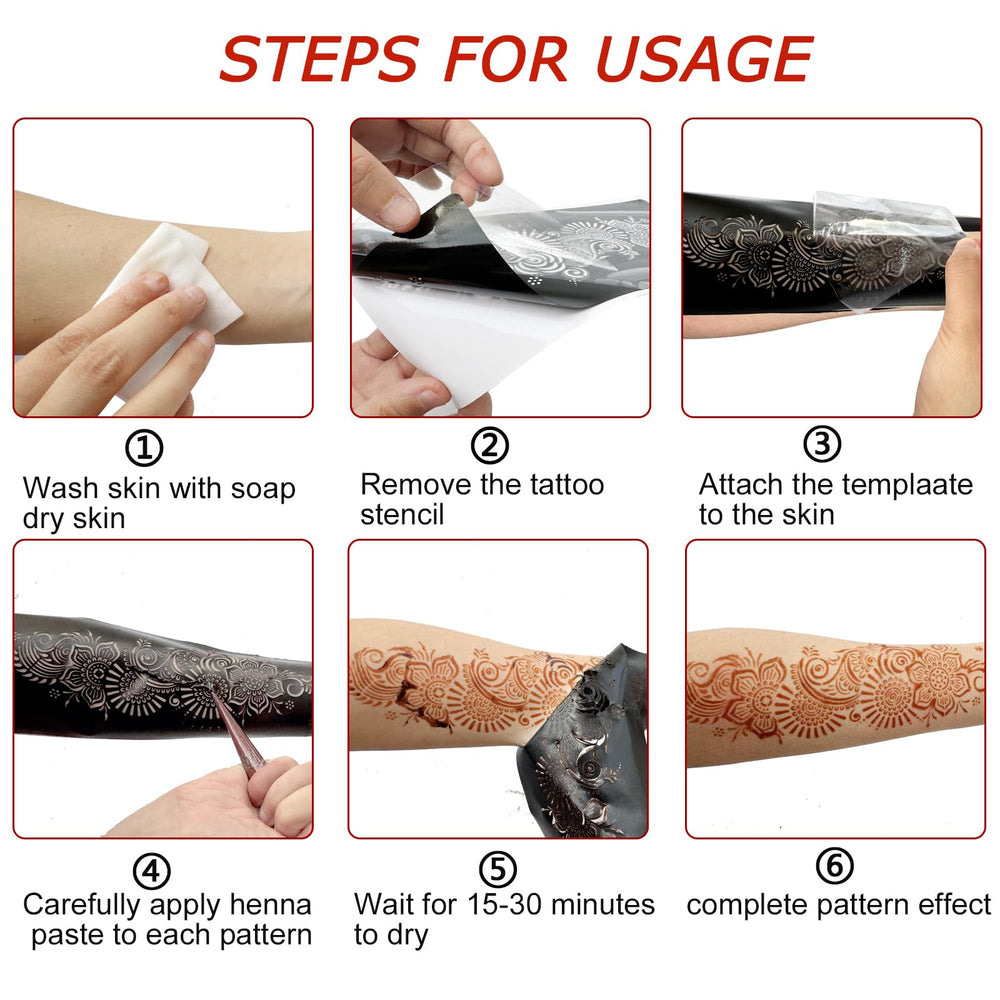 Mzstgh henna templates are waterproof and durable for long-lasting applications.