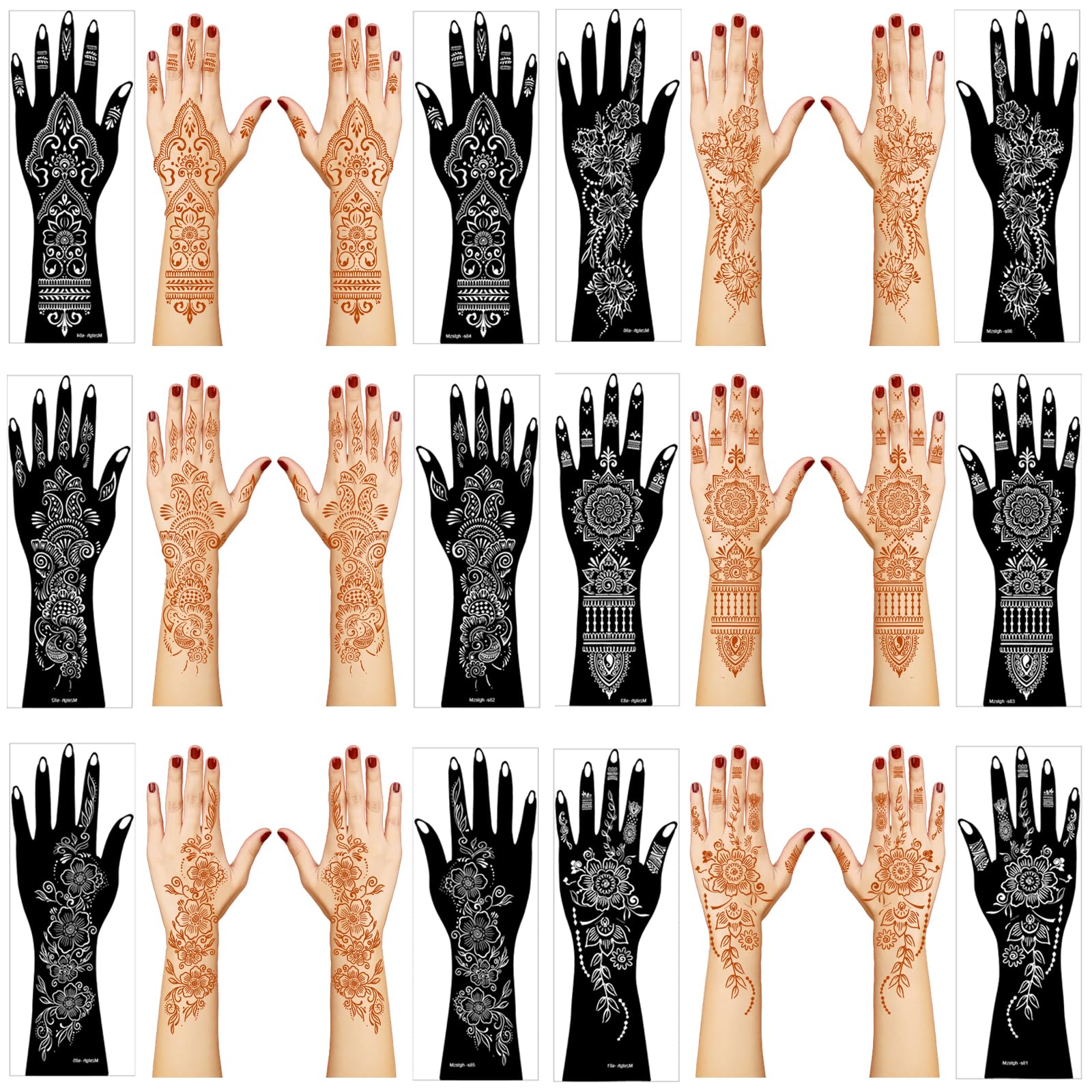 Mzstgh henna stencil kit sheets for elegant hand and forearm designs.