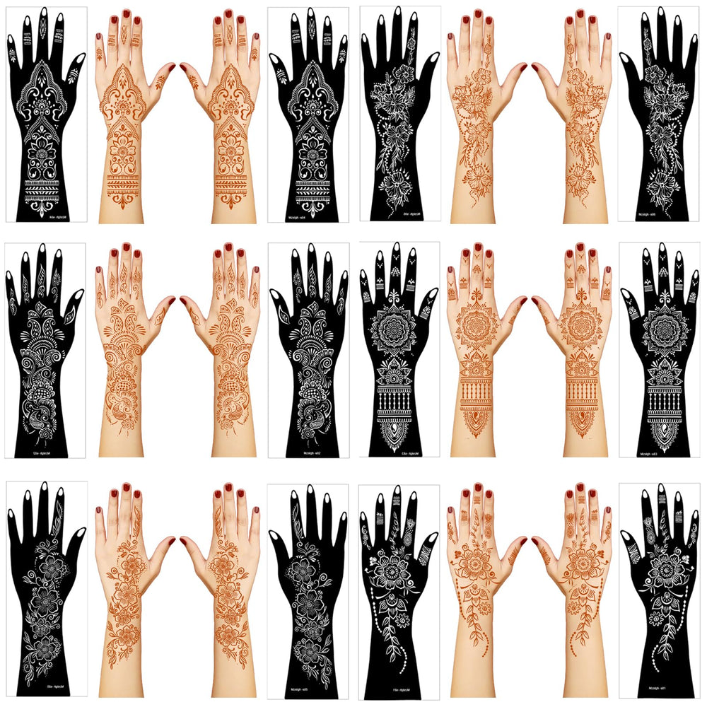 Mzstgh henna stencil kit sheets for elegant hand and forearm designs.