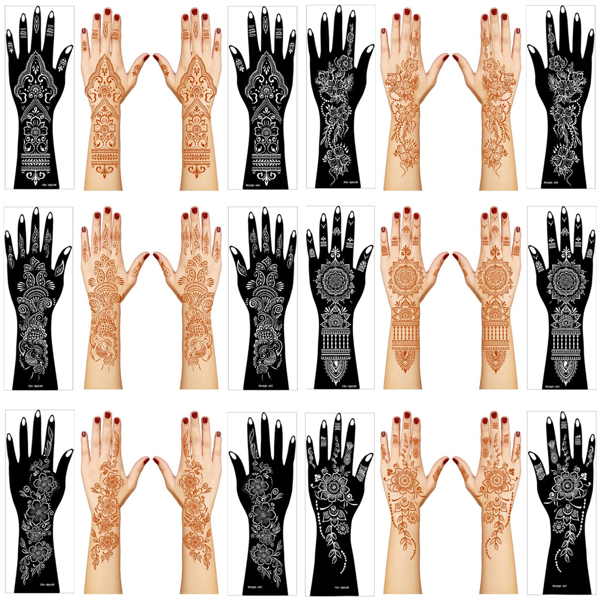 Mzstgh henna stencil kit sheets for elegant hand and forearm designs.