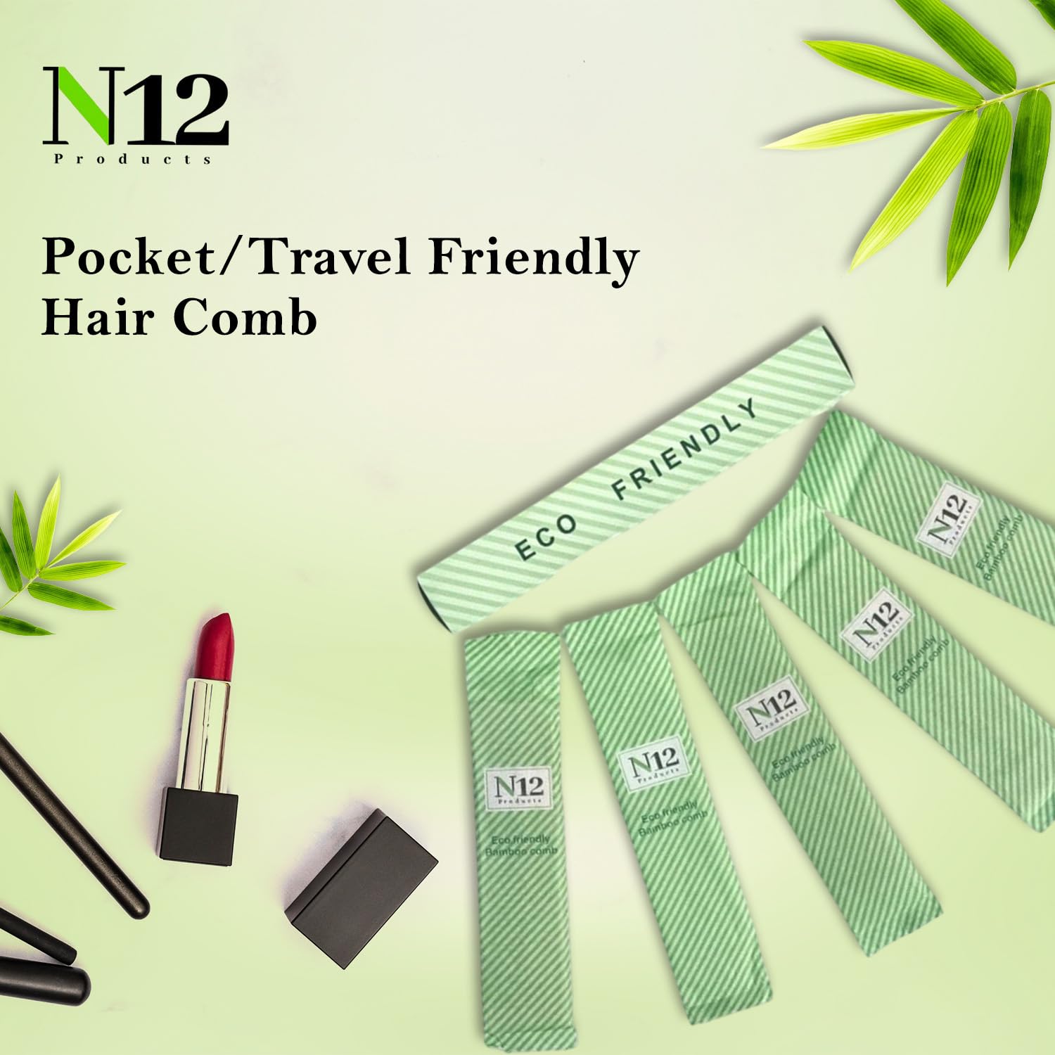 N12 Products bamboo pocket comb set wood grain: unique natural style with gentle care.