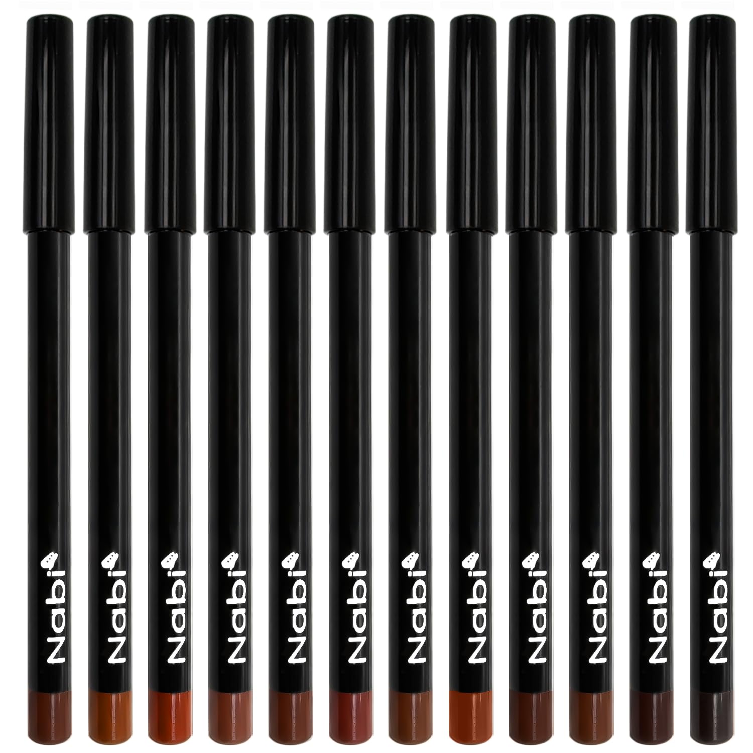 Delineadores Nabi en estuche, variedad de marrones para looks diarios.