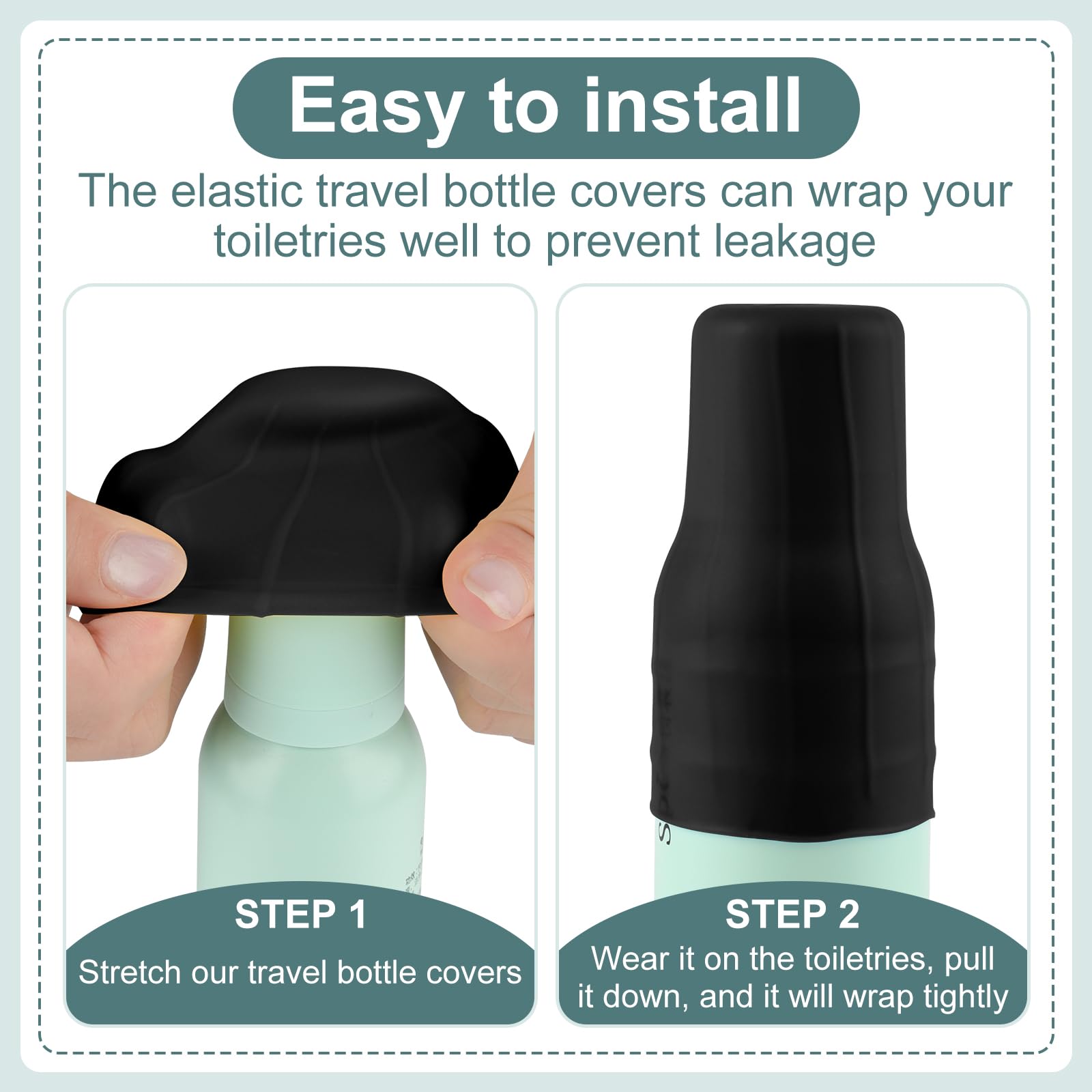 NACHLYNN shampoo and conditioner bottles inside silicone covers for leak protection