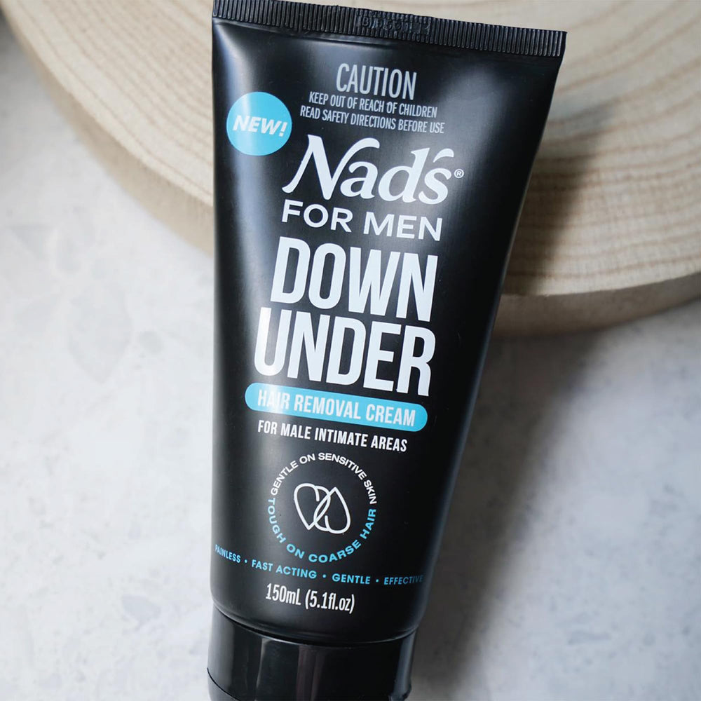 Patch test reminder on Nad's For Men Down Under packaging label.